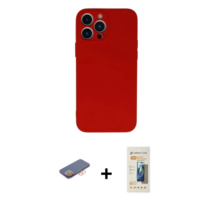 MARSİLYAN™- iPhone 13 Pro Max Kılıf Ahenk Serisi - Siyah 6D Mat Seramik Hayalet Nano Ekran Koruyucu + Renkli Kamera Lens Koruma Cam - TU