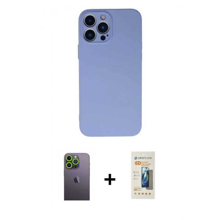 MARSİLYAN™- iPhone 13 Pro Max Kılıf Ahenk Serisi - Siyah 6D Mat Seramik Hayalet Nano Ekran Koruyucu + Neon Fosforlu Kamera Lens - YL