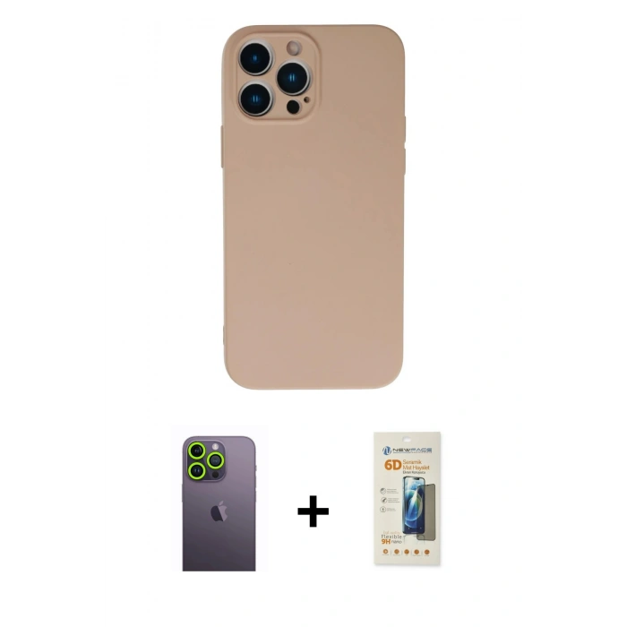 MARSİLYAN™- iPhone 13 Pro Max Kılıf Ahenk Serisi - Siyah 6D Mat Seramik Hayalet Nano Ekran Koruyucu + Neon Fosforlu Kamera Lens - YL