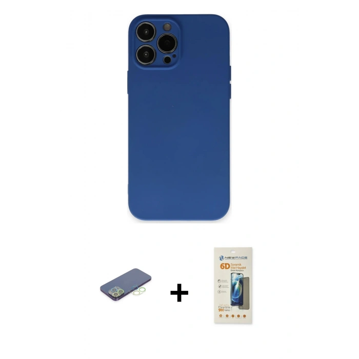 MARSİLYAN™- iPhone 13 Pro Max Kılıf Ahenk Serisi - Siyah 6D Mat Seramik Hayalet Nano Ekran Koruyucu + Renkli Kamera Lens Koruma Cam - YL