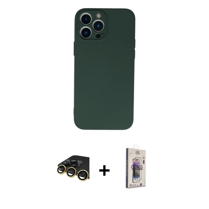 MARSİLYAN™- iPhone 13 Pro Max Kılıf Ahenk Serisi - Siyah Bilvis 3D Cam Ekran Koruyucu + Raze Metal Kamera Lens - GD