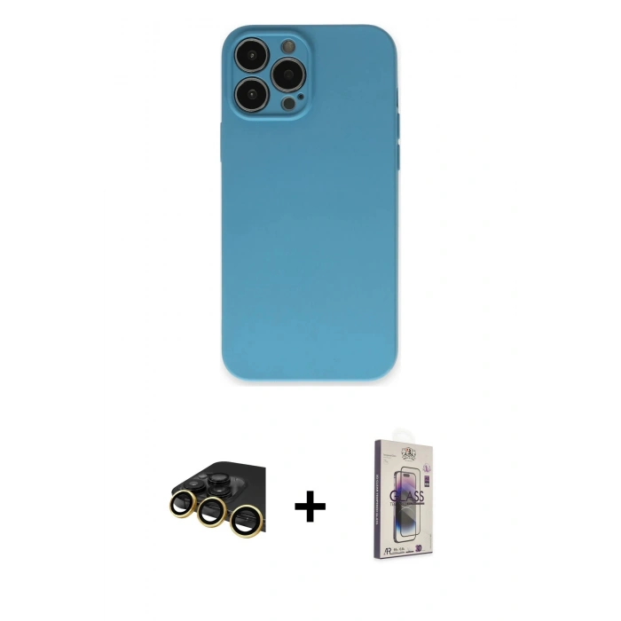 MARSİLYAN™- iPhone 13 Pro Max Kılıf Ahenk Serisi - Siyah Bilvis 3D Cam Ekran Koruyucu + Raze Metal Kamera Lens - GD