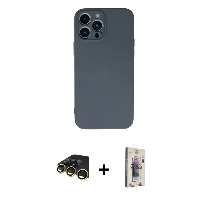 MARSİLYAN™- iPhone 13 Pro Max Kılıf Ahenk Serisi - Siyah Bilvis 3D Cam Ekran Koruyucu + Raze Metal Kamera Lens - GD
