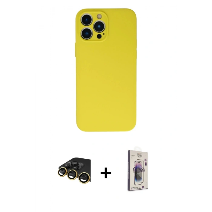 MARSİLYAN™- iPhone 13 Pro Max Kılıf Ahenk Serisi - Siyah Bilvis 3D Cam Ekran Koruyucu + Raze Metal Kamera Lens - GD