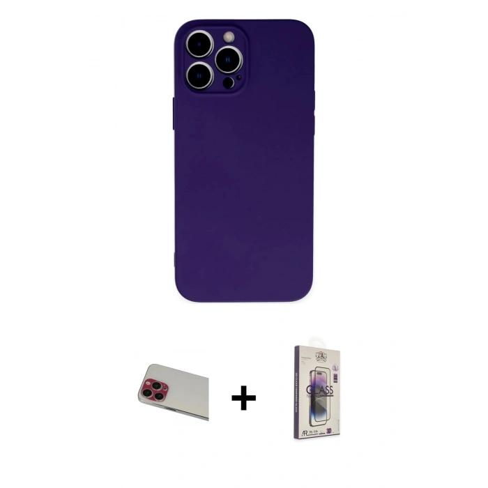 MARSİLYAN™- iPhone 13 Pro Max Kılıf Ahenk Serisi - Siyah Bilvis 3D Cam Ekran Koruyucu + Kırmızı Rainbow Kamera Lens Koruma Cam