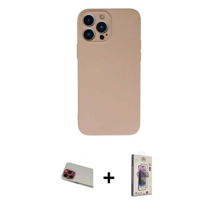 MARSİLYAN™- iPhone 13 Pro Max Kılıf Ahenk Serisi - Siyah Bilvis 3D Cam Ekran Koruyucu + Kırmızı Rainbow Kamera Lens Koruma Cam