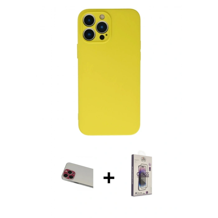 MARSİLYAN™- iPhone 13 Pro Max Kılıf Ahenk Serisi - Siyah Bilvis 3D Cam Ekran Koruyucu + Kırmızı Rainbow Kamera Lens Koruma Cam