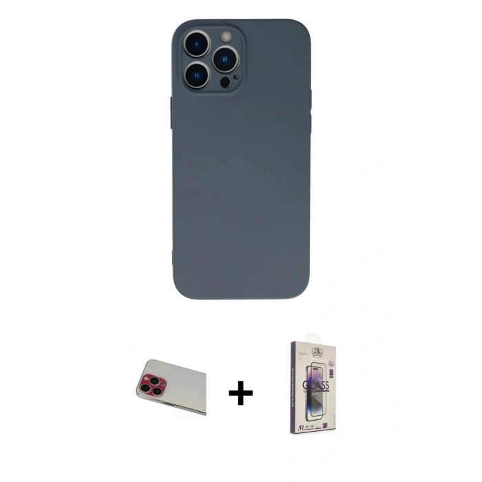 MARSİLYAN™- iPhone 13 Pro Max Kılıf Ahenk Serisi - Siyah Bilvis 3D Cam Ekran Koruyucu + Kırmızı Rainbow Kamera Lens Koruma Cam