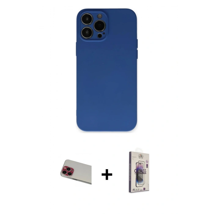 MARSİLYAN™- iPhone 13 Pro Max Kılıf Ahenk Serisi - Siyah Bilvis 3D Cam Ekran Koruyucu + Kırmızı Rainbow Kamera Lens Koruma Cam
