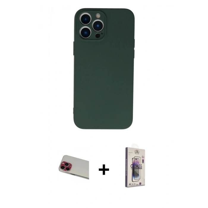 MARSİLYAN™- iPhone 13 Pro Max Kılıf Ahenk Serisi - Siyah Bilvis 3D Cam Ekran Koruyucu + Kırmızı Rainbow Kamera Lens Koruma Cam
