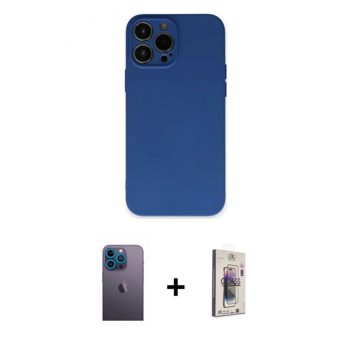 MARSİLYAN™- iPhone 13 Pro Max Kılıf Ahenk Serisi - Siyah Bilvis 3D Cam Ekran Koruyucu + Neon Fosforlu Kamera Lens - MI