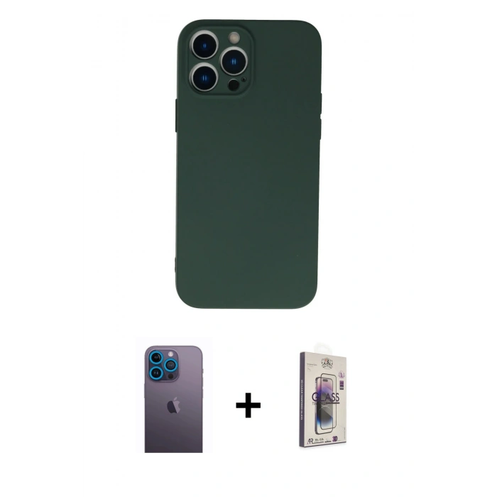 MARSİLYAN™- iPhone 13 Pro Max Kılıf Ahenk Serisi - Siyah Bilvis 3D Cam Ekran Koruyucu + Neon Fosforlu Kamera Lens - MI