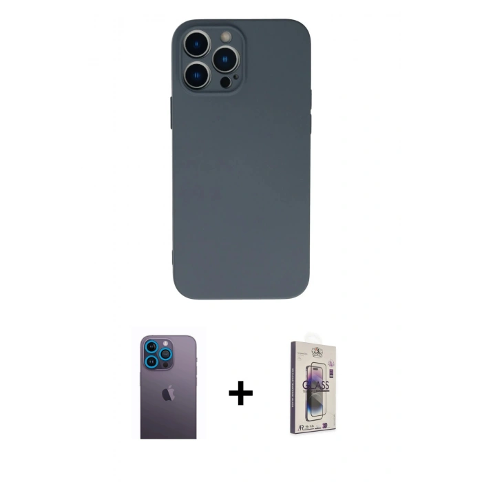 MARSİLYAN™- iPhone 13 Pro Max Kılıf Ahenk Serisi - Siyah Bilvis 3D Cam Ekran Koruyucu + Neon Fosforlu Kamera Lens - MI
