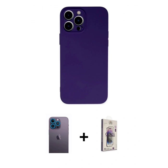 MARSİLYAN™- iPhone 13 Pro Max Kılıf Ahenk Serisi - Siyah Bilvis 3D Cam Ekran Koruyucu + Neon Fosforlu Kamera Lens - MI