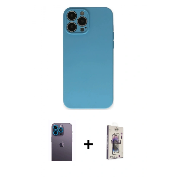 MARSİLYAN™- iPhone 13 Pro Max Kılıf Ahenk Serisi - Siyah Bilvis 3D Cam Ekran Koruyucu + Neon Fosforlu Kamera Lens - MI