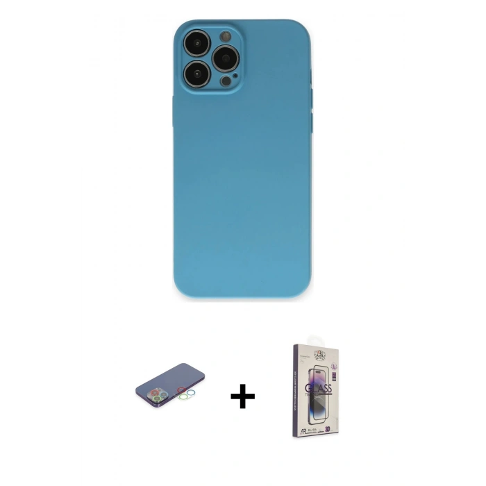 MARSİLYAN™- iPhone 13 Pro Max Kılıf Ahenk Serisi - Siyah Bilvis 3D Cam Ekran Koruyucu + Renkli Kamera Lens Koruma Cam - MI
