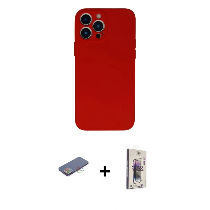 MARSİLYAN™- iPhone 13 Pro Max Kılıf Ahenk Serisi - Siyah Bilvis 3D Cam Ekran Koruyucu + Renkli Kamera Lens Koruma Cam - MI