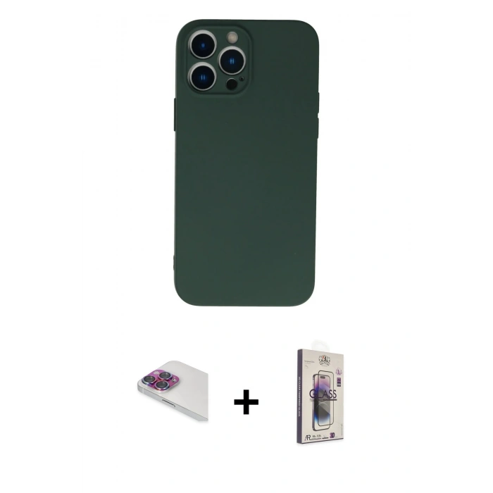 MARSİLYAN™- iPhone 13 Pro Max Kılıf Ahenk Serisi - Siyah Bilvis 3D Cam Ekran Koruyucu + Pers Alüminyum Kamera Lens - GI