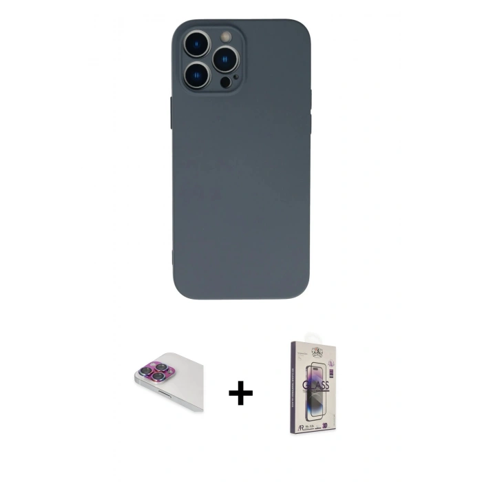 MARSİLYAN™- iPhone 13 Pro Max Kılıf Ahenk Serisi - Siyah Bilvis 3D Cam Ekran Koruyucu + Pers Alüminyum Kamera Lens - GI