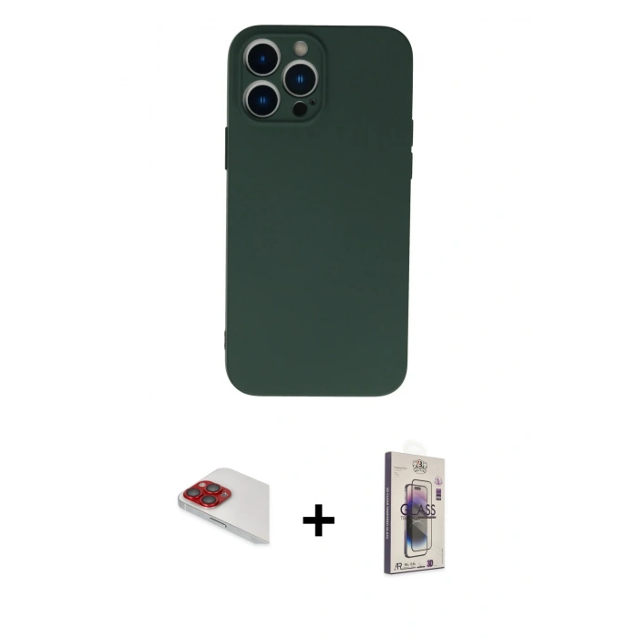 MARSİLYAN™- iPhone 13 Pro Max Kılıf Ahenk Serisi - Siyah Bilvis 3D Cam Ekran Koruyucu + Pers Alüminyum Kamera Lens - KI