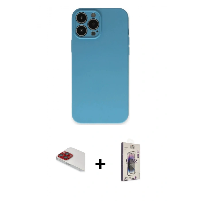 MARSİLYAN™- iPhone 13 Pro Max Kılıf Ahenk Serisi - Siyah Bilvis 3D Cam Ekran Koruyucu + Pers Alüminyum Kamera Lens - KI