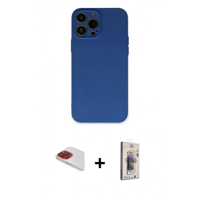 MARSİLYAN™- iPhone 13 Pro Max Kılıf Ahenk Serisi - Siyah Bilvis 3D Cam Ekran Koruyucu + Pers Alüminyum Kamera Lens - KI