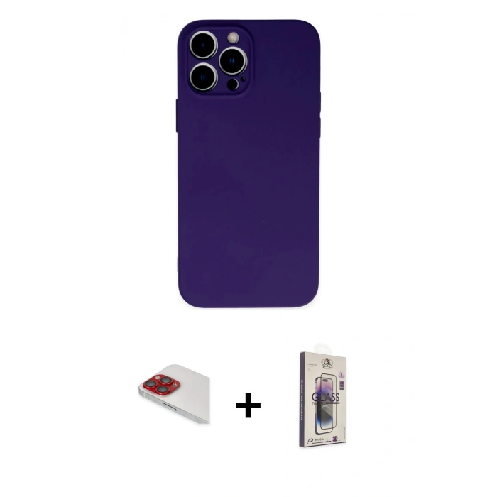 MARSİLYAN™- iPhone 13 Pro Max Kılıf Ahenk Serisi - Siyah Bilvis 3D Cam Ekran Koruyucu + Pers Alüminyum Kamera Lens - KI