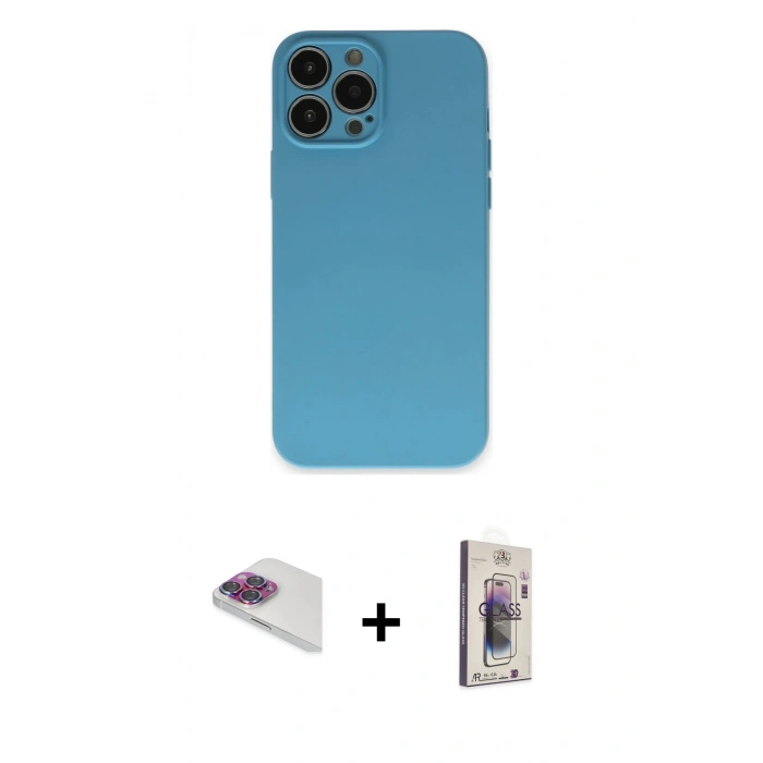 MARSİLYAN™- iPhone 13 Pro Max Kılıf Ahenk Serisi - Siyah Bilvis 3D Cam Ekran Koruyucu + Pers Alüminyum Kamera Lens - GI