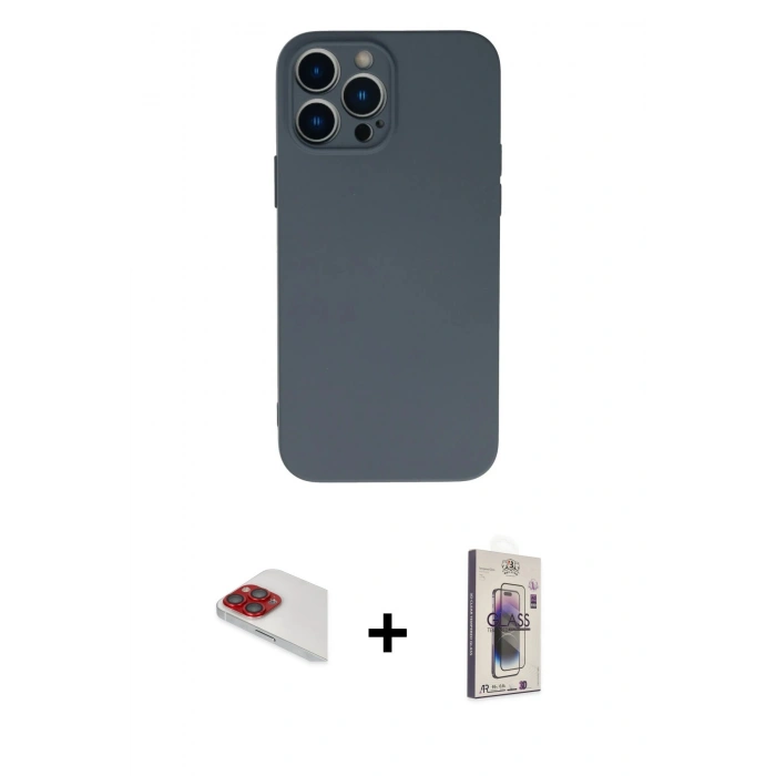 MARSİLYAN™- iPhone 13 Pro Max Kılıf Ahenk Serisi - Siyah Bilvis 3D Cam Ekran Koruyucu + Pers Alüminyum Kamera Lens - KI