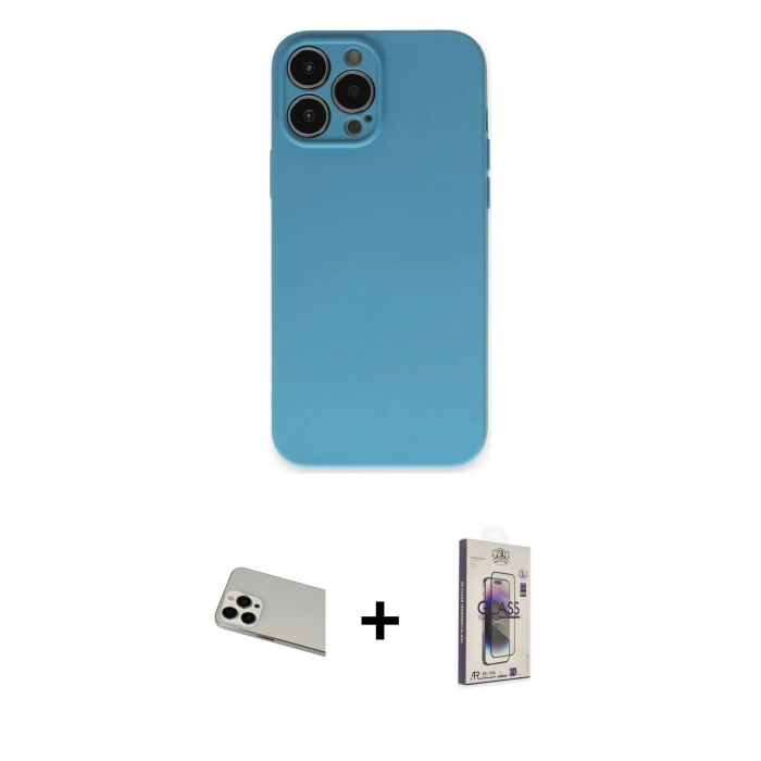 MARSİLYAN™- iPhone 13 Pro Max Kılıf Ahenk Serisi - Siyah Bilvis 3D Cam Ekran Koruyucu + Rainbow Kamera Lens Koruma Cam - BZ