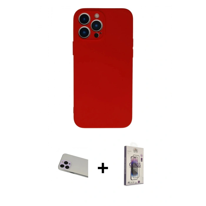 MARSİLYAN™- iPhone 13 Pro Max Kılıf Ahenk Serisi - Siyah Bilvis 3D Cam Ekran Koruyucu + Rainbow Kamera Lens Koruma Cam - MR