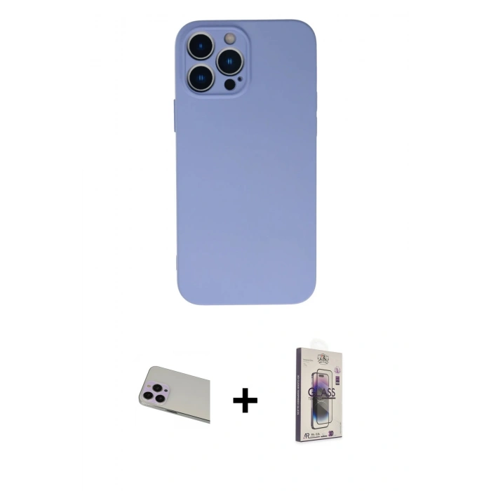 MARSİLYAN™- iPhone 13 Pro Max Kılıf Ahenk Serisi - Siyah Bilvis 3D Cam Ekran Koruyucu + Rainbow Kamera Lens Koruma Cam - MR