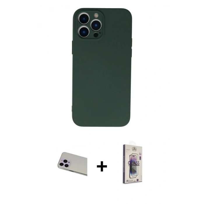 MARSİLYAN™- iPhone 13 Pro Max Kılıf Ahenk Serisi - Siyah Bilvis 3D Cam Ekran Koruyucu + Rainbow Kamera Lens Koruma Cam - MR
