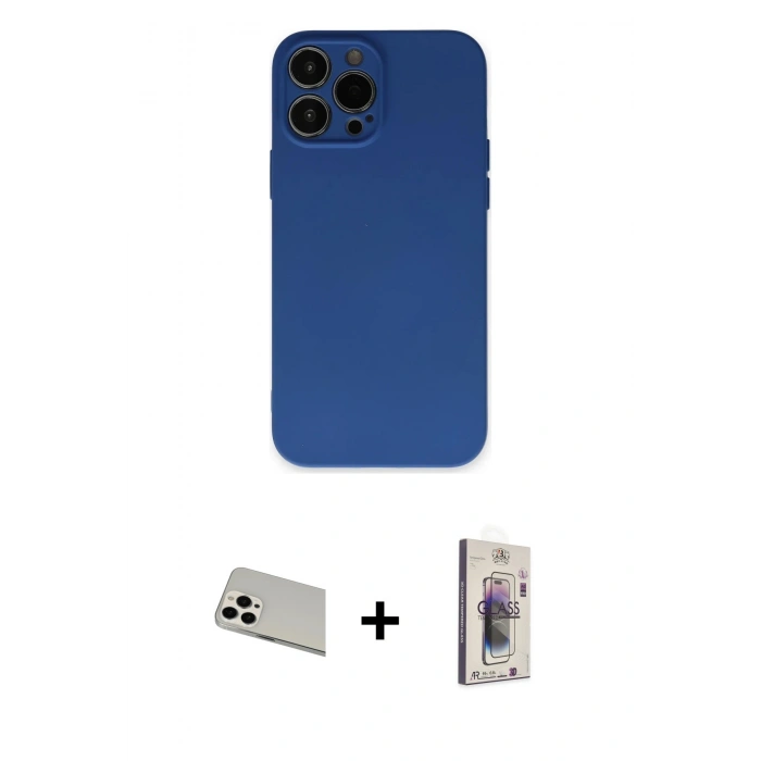 MARSİLYAN™- iPhone 13 Pro Max Kılıf Ahenk Serisi - Siyah Bilvis 3D Cam Ekran Koruyucu + Rainbow Kamera Lens Koruma Cam - BZ