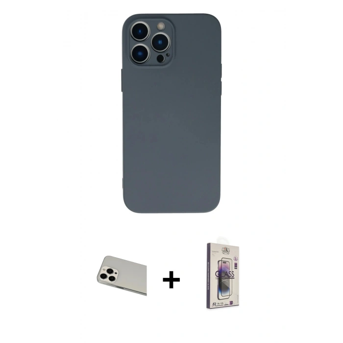MARSİLYAN™- iPhone 13 Pro Max Kılıf Ahenk Serisi - Siyah Bilvis 3D Cam Ekran Koruyucu + Rainbow Kamera Lens Koruma Cam - BZ