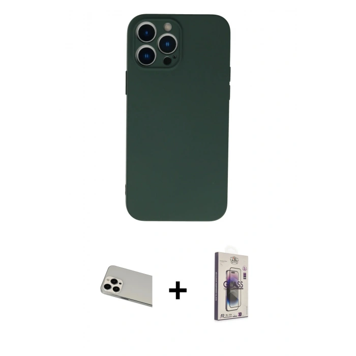 MARSİLYAN™- iPhone 13 Pro Max Kılıf Ahenk Serisi - Siyah Bilvis 3D Cam Ekran Koruyucu + Rainbow Kamera Lens Koruma Cam - BZ