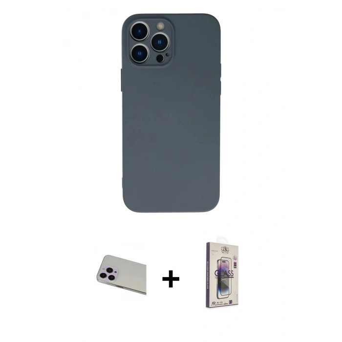 MARSİLYAN™- iPhone 13 Pro Max Kılıf Ahenk Serisi - Siyah Bilvis 3D Cam Ekran Koruyucu + Rainbow Kamera Lens Koruma Cam - MR