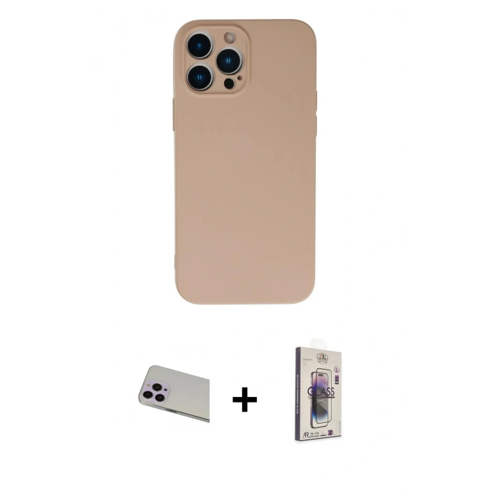 MARSİLYAN™- iPhone 13 Pro Max Kılıf Ahenk Serisi - Siyah Bilvis 3D Cam Ekran Koruyucu + Rainbow Kamera Lens Koruma Cam - MR