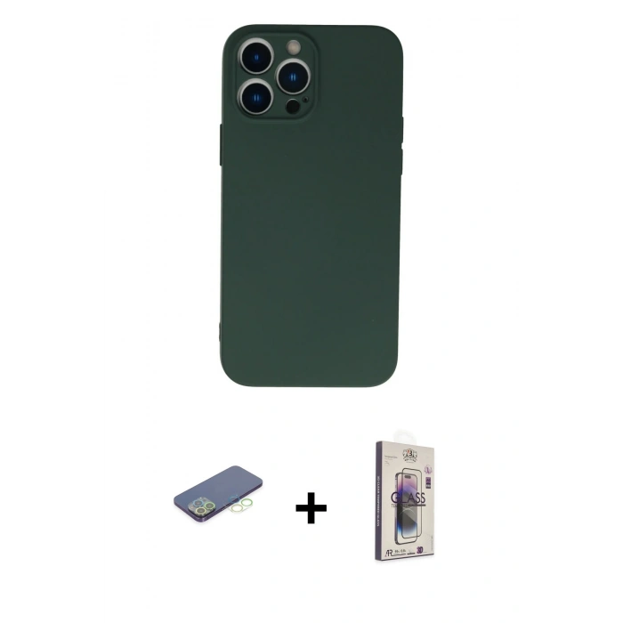 MARSİLYAN™- iPhone 13 Pro Max Kılıf Ahenk Serisi - Siyah Bilvis 3D Cam Ekran Koruyucu + Renkli Kamera Lens Koruma Cam - YL