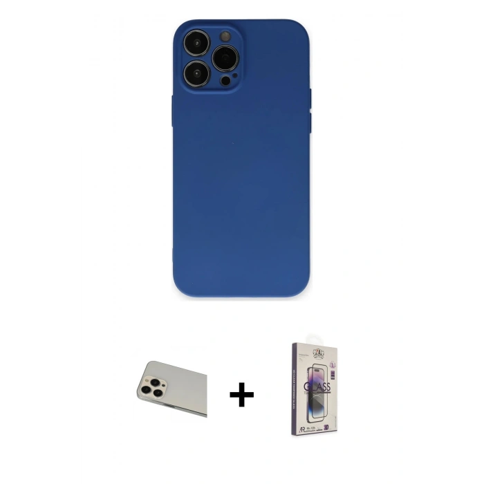 MARSİLYAN™- iPhone 13 Pro Max Kılıf Ahenk Serisi - Siyah Bilvis 3D Cam Ekran Koruyucu + Rose Gold Rainbow Kamera Lens Koruma Cam