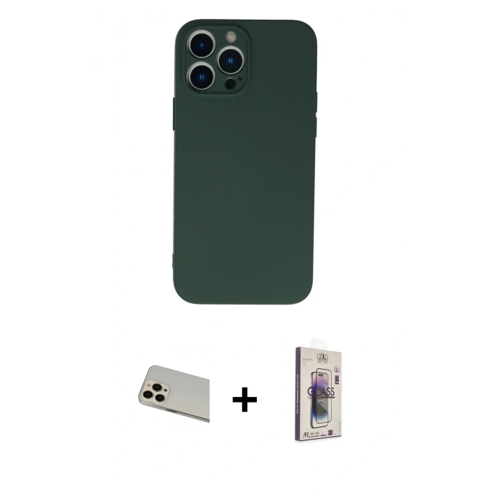 MARSİLYAN™- iPhone 13 Pro Max Kılıf Ahenk Serisi - Siyah Bilvis 3D Cam Ekran Koruyucu + Rose Gold Rainbow Kamera Lens Koruma Cam