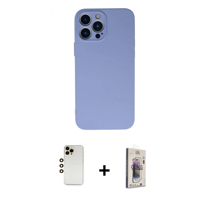 MARSİLYAN™- iPhone 13 Pro Max Kılıf Ahenk Serisi - Siyah Bilvis 3D Cam Ekran Koruyucu + Shine Kamera Lens - GD
