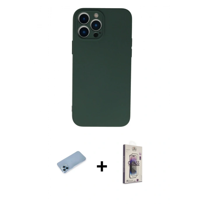 MARSİLYAN™- iPhone 13 Pro Max Kılıf Ahenk Serisi - Siyah Bilvis 3D Cam Ekran Koruyucu + Shine Kamera Lens Koruma Cam - MI