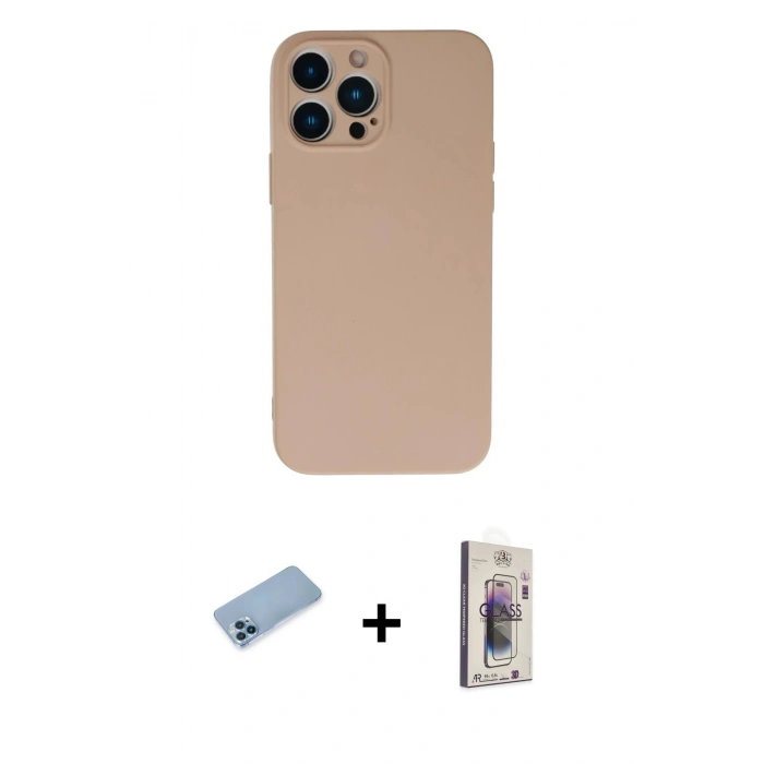 MARSİLYAN™- iPhone 13 Pro Max Kılıf Ahenk Serisi - Siyah Bilvis 3D Cam Ekran Koruyucu + Shine Kamera Lens Koruma Cam - MI