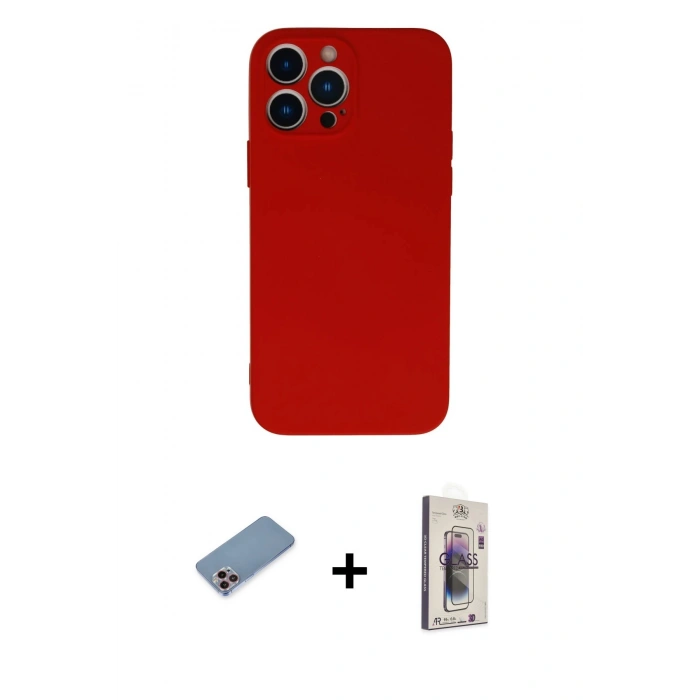 MARSİLYAN™- iPhone 13 Pro Max Kılıf Ahenk Serisi - Siyah Bilvis 3D Cam Ekran Koruyucu + Shine Kamera Lens Koruma Cam - PE