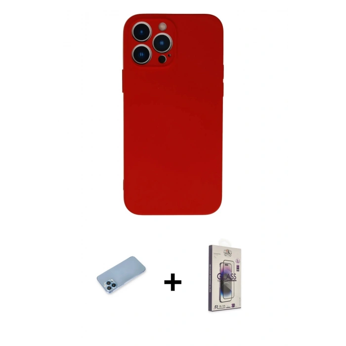 MARSİLYAN™- iPhone 13 Pro Max Kılıf Ahenk Serisi - Siyah Bilvis 3D Cam Ekran Koruyucu + Shine Kamera Lens Koruma Cam - MI