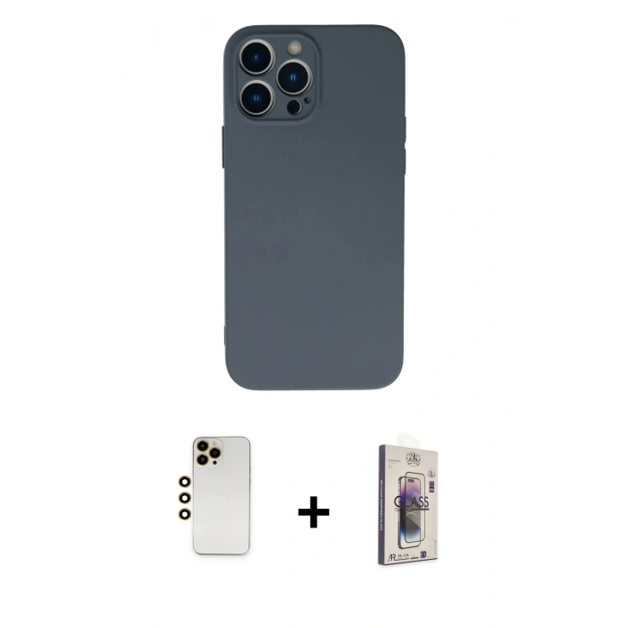 MARSİLYAN™- iPhone 13 Pro Max Kılıf Ahenk Serisi - Siyah Bilvis 3D Cam Ekran Koruyucu + Shine Kamera Lens - GD
