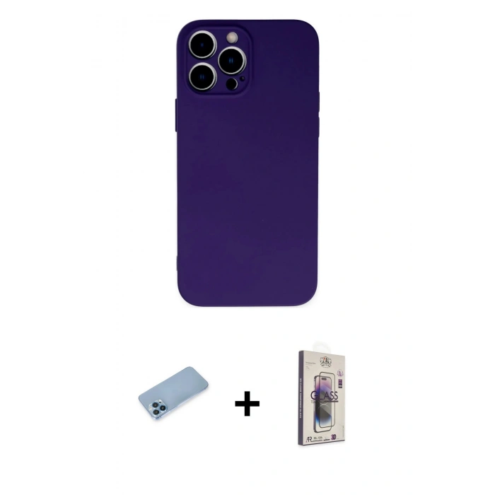 MARSİLYAN™- iPhone 13 Pro Max Kılıf Ahenk Serisi - Siyah Bilvis 3D Cam Ekran Koruyucu + Shine Kamera Lens Koruma Cam - MI