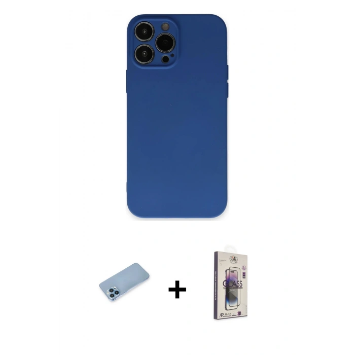 MARSİLYAN™- iPhone 13 Pro Max Kılıf Ahenk Serisi - Siyah Bilvis 3D Cam Ekran Koruyucu + Shine Kamera Lens Koruma Cam - MI