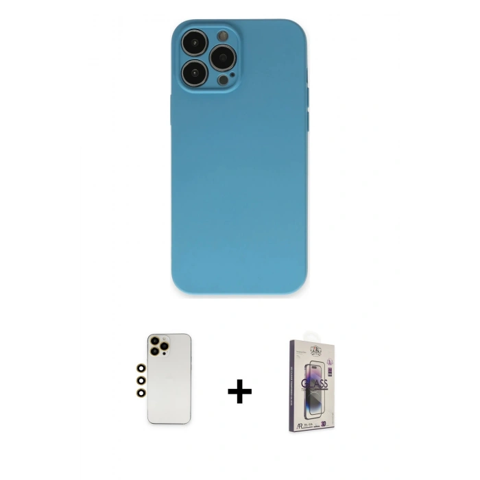 MARSİLYAN™- iPhone 13 Pro Max Kılıf Ahenk Serisi - Siyah Bilvis 3D Cam Ekran Koruyucu + Shine Kamera Lens - GD